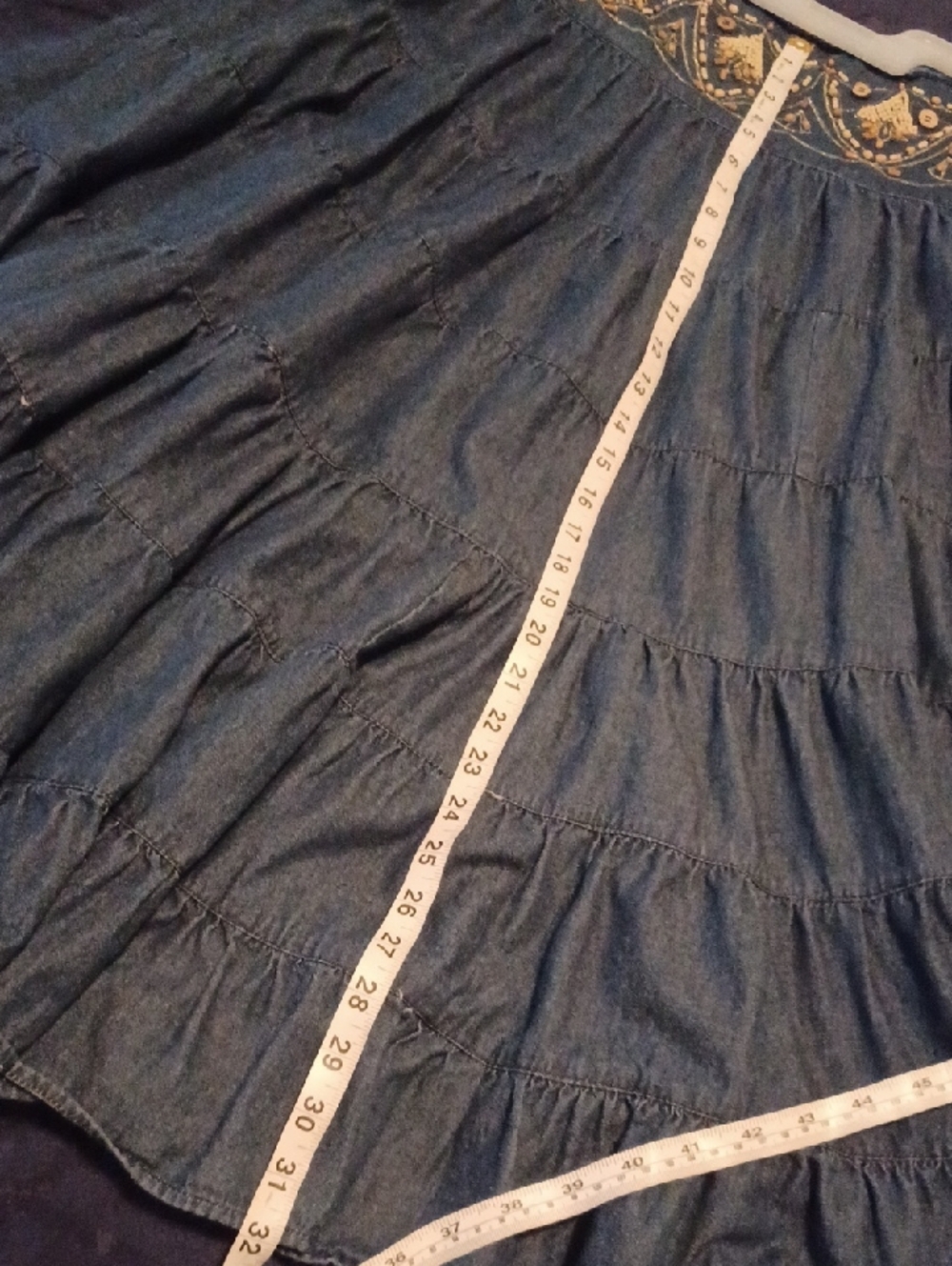 << Freestyle Blue Tiered Maxi Skirt with Embroidered Waistband Women's Size M - Picture 8 of 8